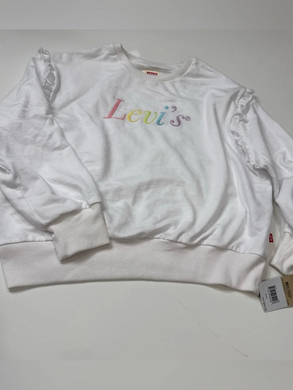 NWT Levi Girls Ruffle Sweater White Size Medium A020626